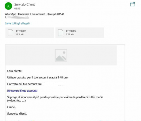Email truffa a gogo per Whatsapp a pagamento