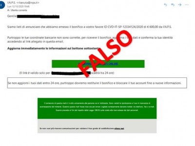 Attenzione: INPS nuova ondata di phishing. 