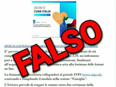 Coronavirus e INPS: falsa comunicazione di richiesta di sussidio per studenti di età compresa tra 15 e 20 anni. 