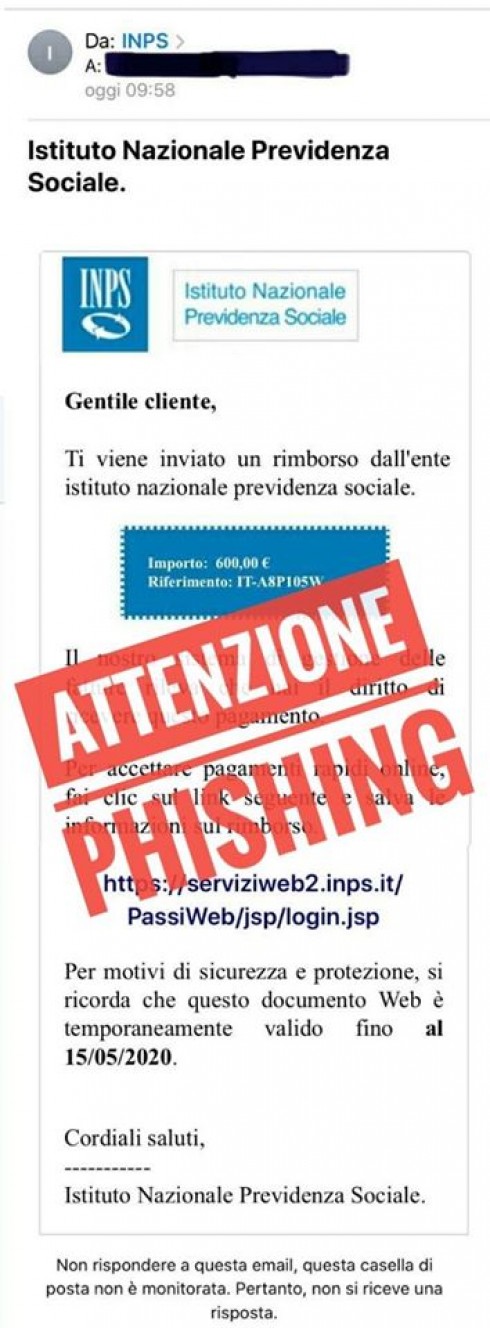 Coronavirus e INPS: falsa email “rimborso 600 euro”. L’allerta della Polizia Postale