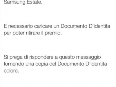 Boom di messaggi per finti regali di un Samsung S9. Ora il truffatore di turno chiede anche il documento d’identità