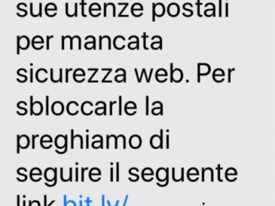 Attenzione: nuova ondata di falsi sms che invitano a cliccare per sbloccare le utenze postali. 