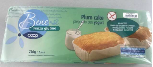 Richiamato Plum Cake senza glutine allo yogurt: possibile presenza di allergeni