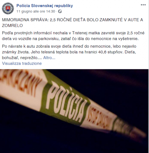 Bimba muore a 2 anni, dimenticata in auto dalla madre