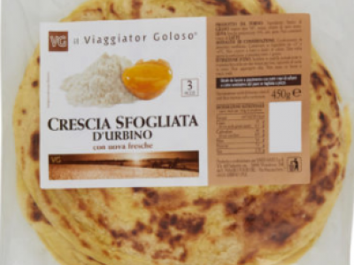 Supermercati IPER richiamano dagli scaffali la crescia sfogliata Il Viaggiator Goloso per soia non dichiarata. 