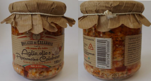 Delizie di Calabria ritira lotto vasi di Aglio, olio e peperoncino di Calabria: "i tappi  non sono stati chiusi correttamente"