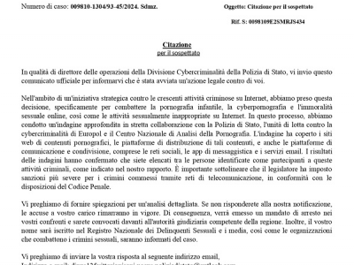 Allerta in rete della Polizia Postale per le false convocazioni giudiziarie che sfruttano il nome del Capo della Polizia!