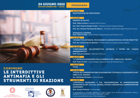 FONDAZIONE MESSAPIA - Convegno "Le interdittive antimafia e gli strumenti di reazione"