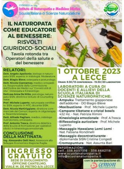 “Il naturopata come educatore al benessere”, tavola rotonda alle Officine Cantelmo 