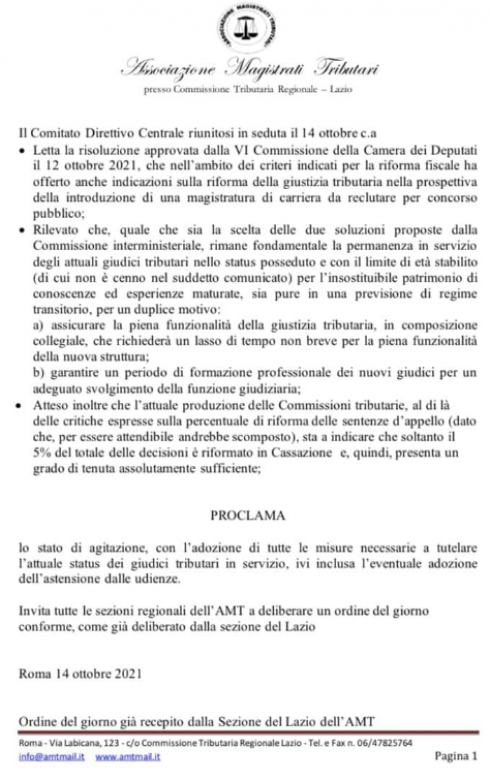 Si approvi entro dicembre la riforma della Giustizia Tributaria