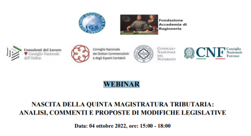 WEBINAR: “Nascita della Quinta Magistratura Tributaria”