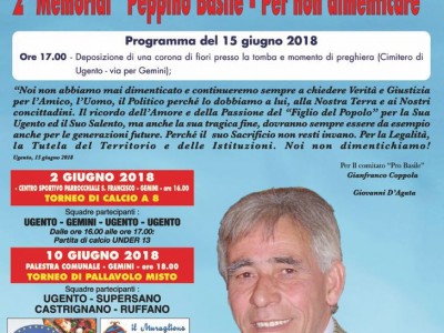 10 anni dall’assassinio di Peppino Basile. Oggi parte il “2° Memorial Peppino Basile – Per Non Dimenticare”. 