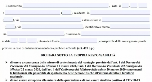 Covid-19, scarica il nuovo modulo di autocertificazione aggiornato