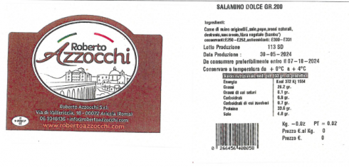 Presenza di Salmonella, richiamato lotto di salamino dolce