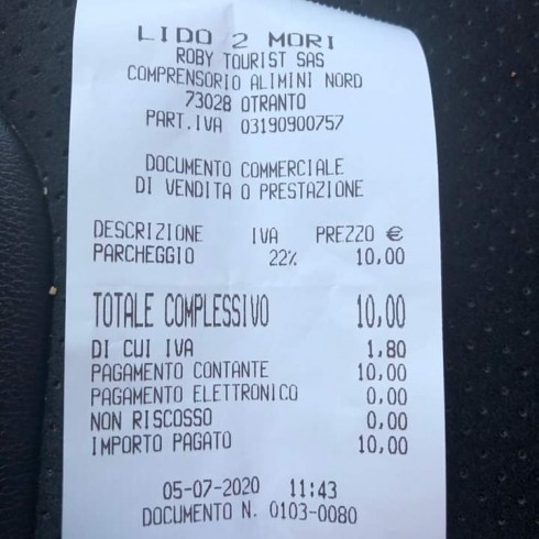 Caro-prezzi estivo post emergenza “Covid-19”: ad Alimini Otranto parcheggio a 10 euro.