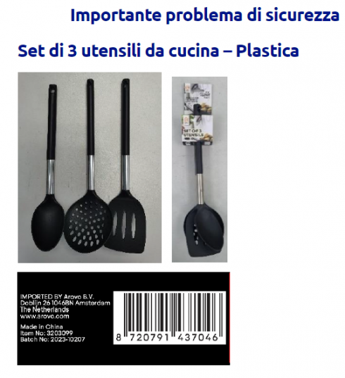 I negozi Action richiamano set di utensili da cucina a marchio Arovo per migrazione negli alimenti di sostanze chimiche 