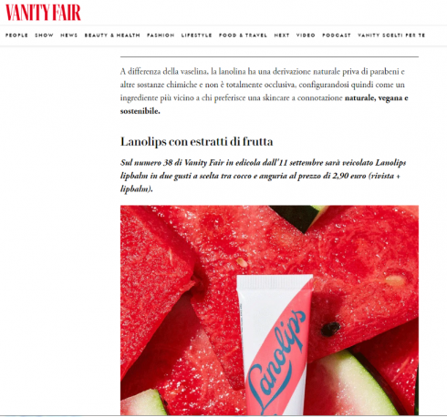 Vanity Fair di questa settimana con “Lanolips lipbalm” in due gusti “al prezzo di 2,90 euro (rivista + lipbalm)”?